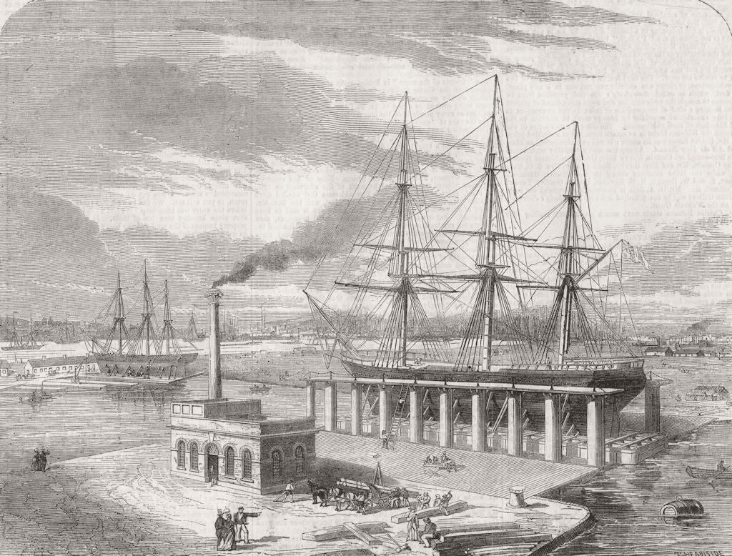 LONDON. Graving-Docks, Victoria Docks, Blackwall 1859 old antique print